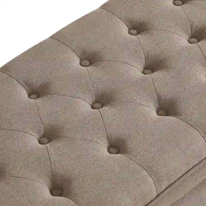 Upholstered Tufted Button Storage Bench with Spindle Wood Legs