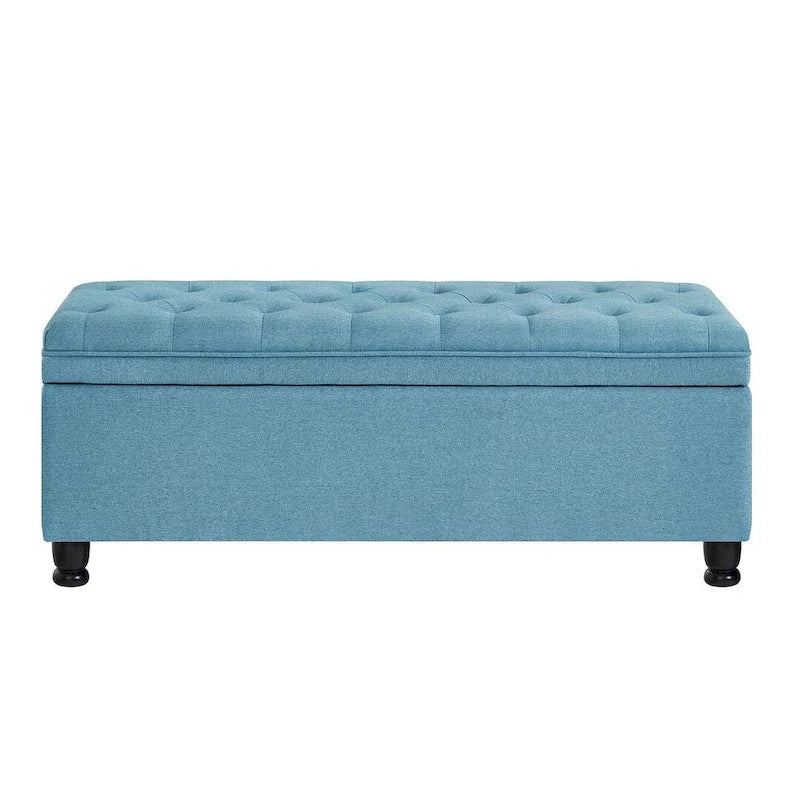 Upholstered Tufted Button Storage Bench with Spindle Wood Legs