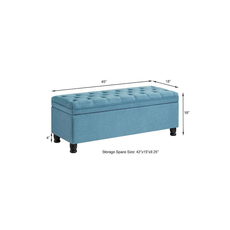 Upholstered Tufted Button Storage Bench with Spindle Wood Legs