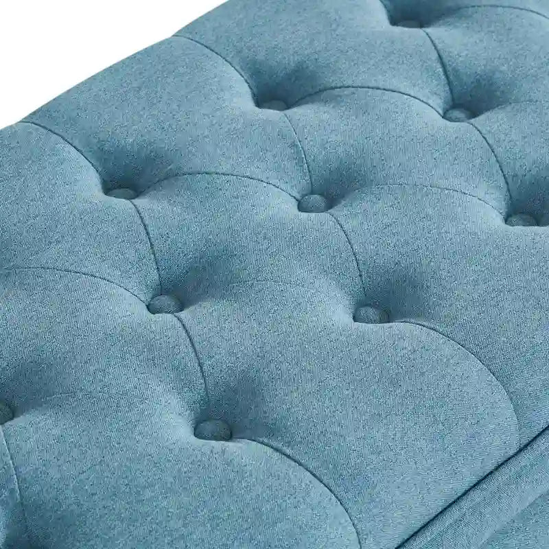 Upholstered Tufted Button Storage Bench with Spindle Wood Legs