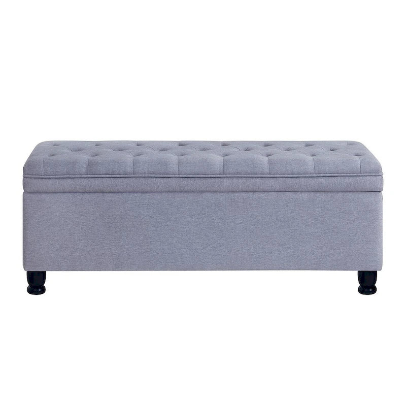 Upholstered Tufted Button Storage Bench with Spindle Wood Legs