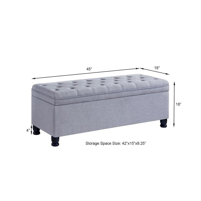 Upholstered Tufted Button Storage Bench with Spindle Wood Legs