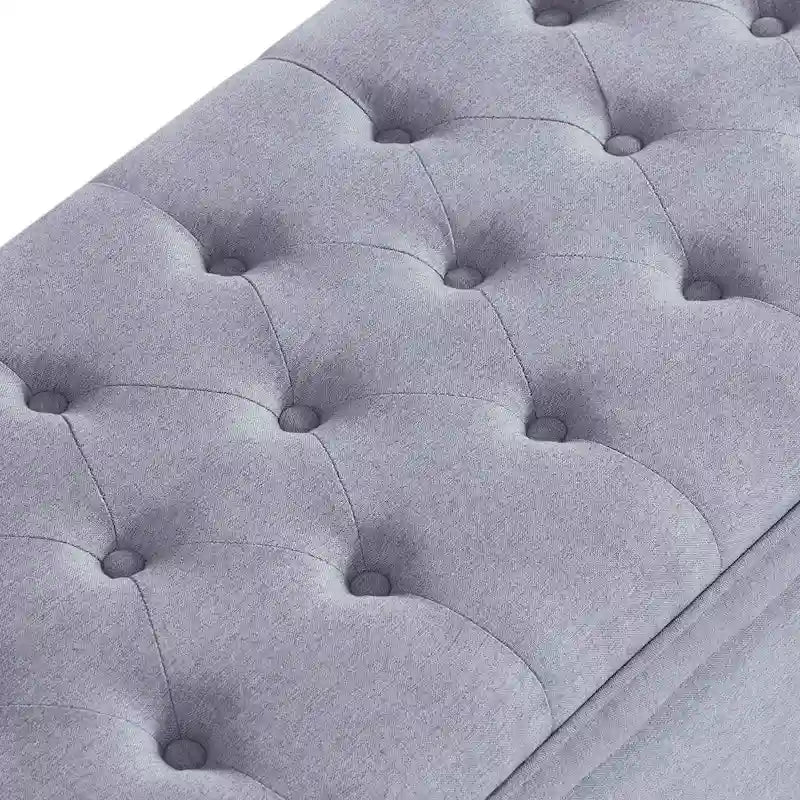 Upholstered Tufted Button Storage Bench with Spindle Wood Legs