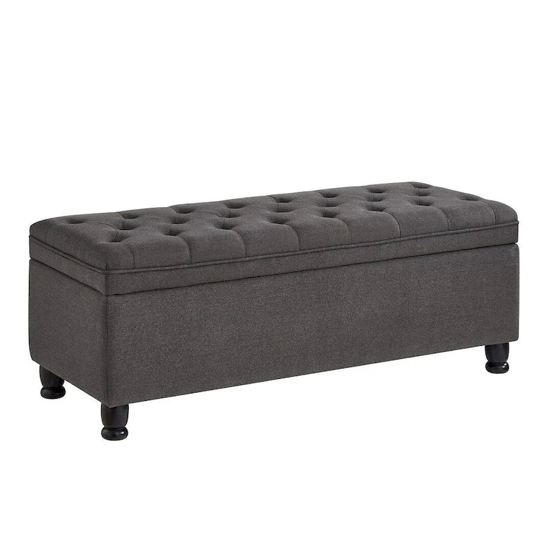 Upholstered Tufted Button Storage Bench with Spindle Wood Legs