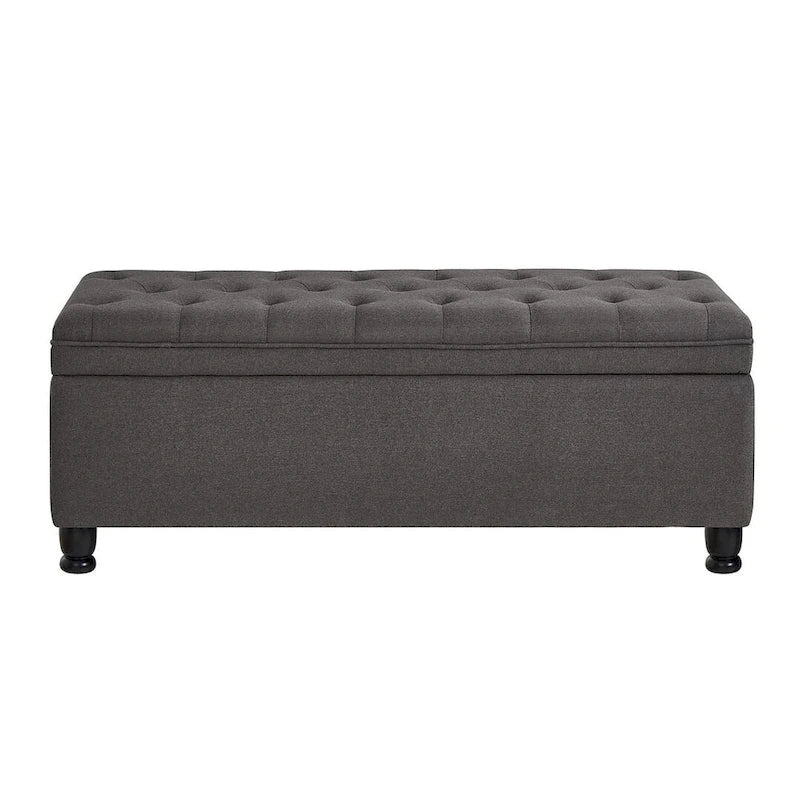 Upholstered Tufted Button Storage Bench with Spindle Wood Legs