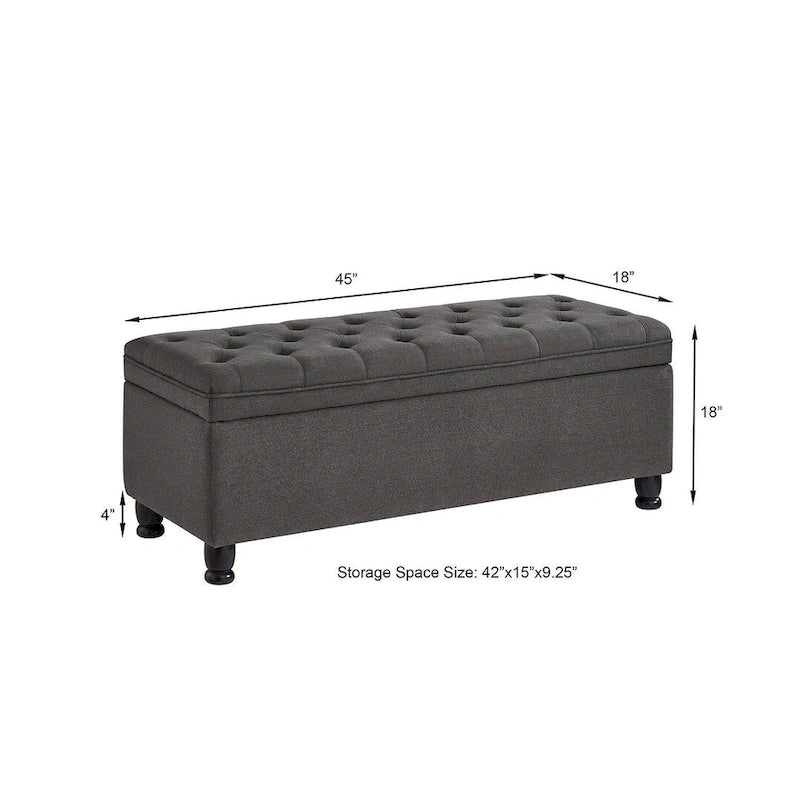 Upholstered Tufted Button Storage Bench with Spindle Wood Legs