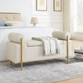 Storage Bench with Cylindrical Arms and Iron Legs, Beige