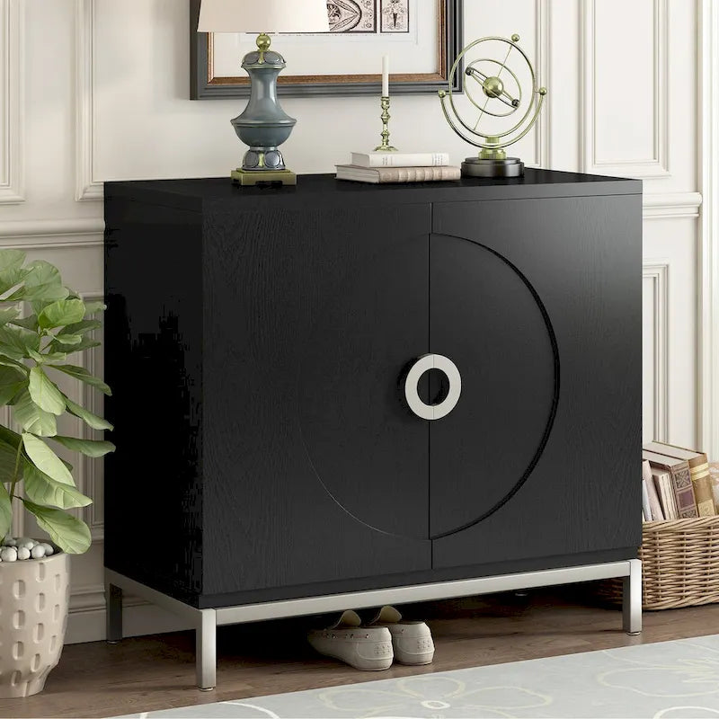 Storage Cabinet with Wood Veneer and Metal Leg Frame - 34L x 15.5W x 31.9H
