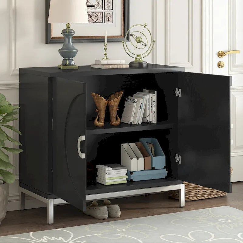 Storage Cabinet with Wood Veneer and Metal Leg Frame - 34L x 15.5W x 31.9H