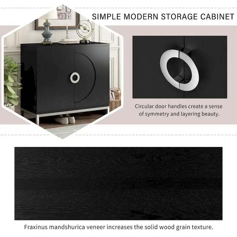 Storage Cabinet with Wood Veneer and Metal Leg Frame - 34L x 15.5W x 31.9H