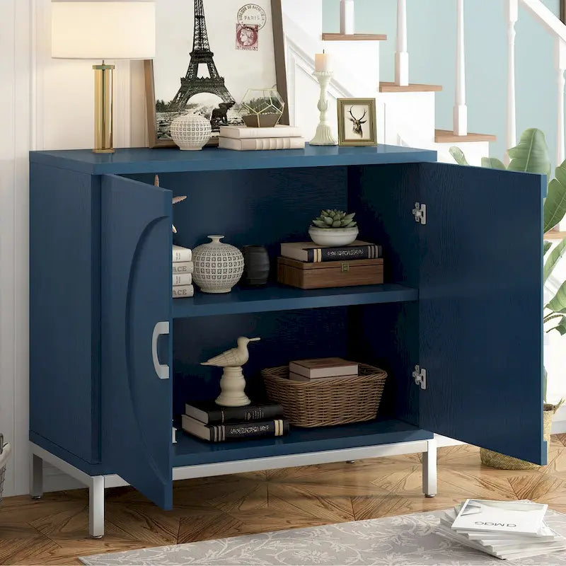 Storage Cabinet with Wood Veneer and Metal Leg Frame - 34L x 15.5W x 31.9H