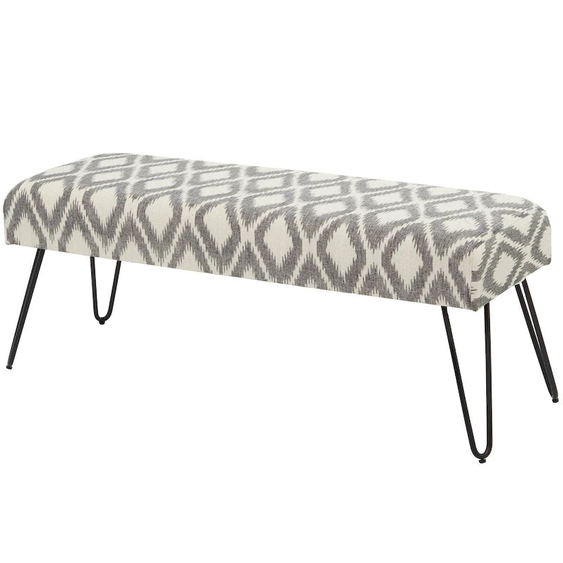 Metal Floral Diamond Tribal Bench with Metal Hairpin Legs