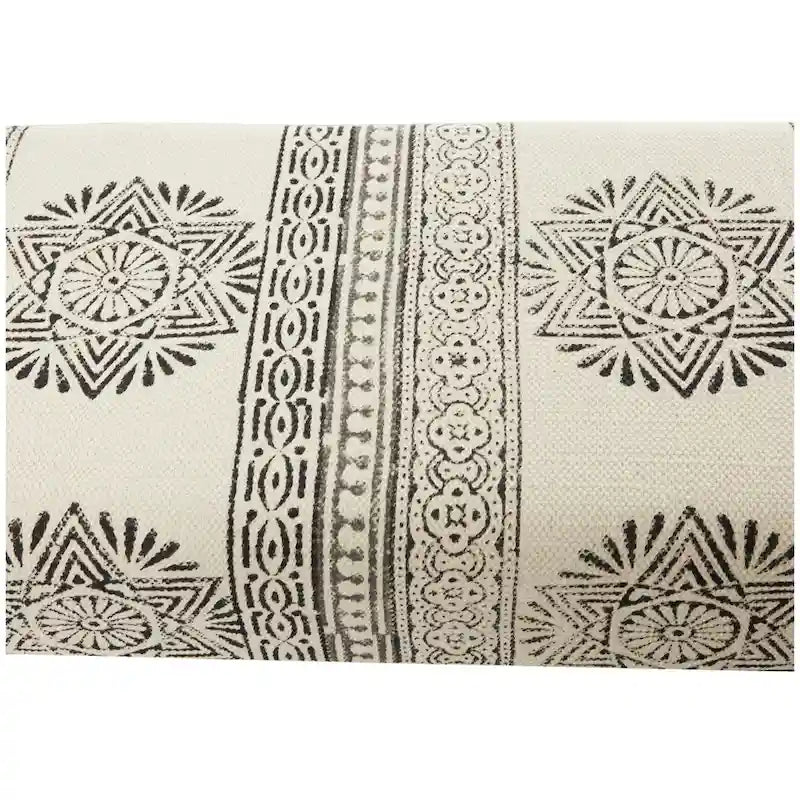 Metal Floral Diamond Tribal Bench with Metal Hairpin Legs