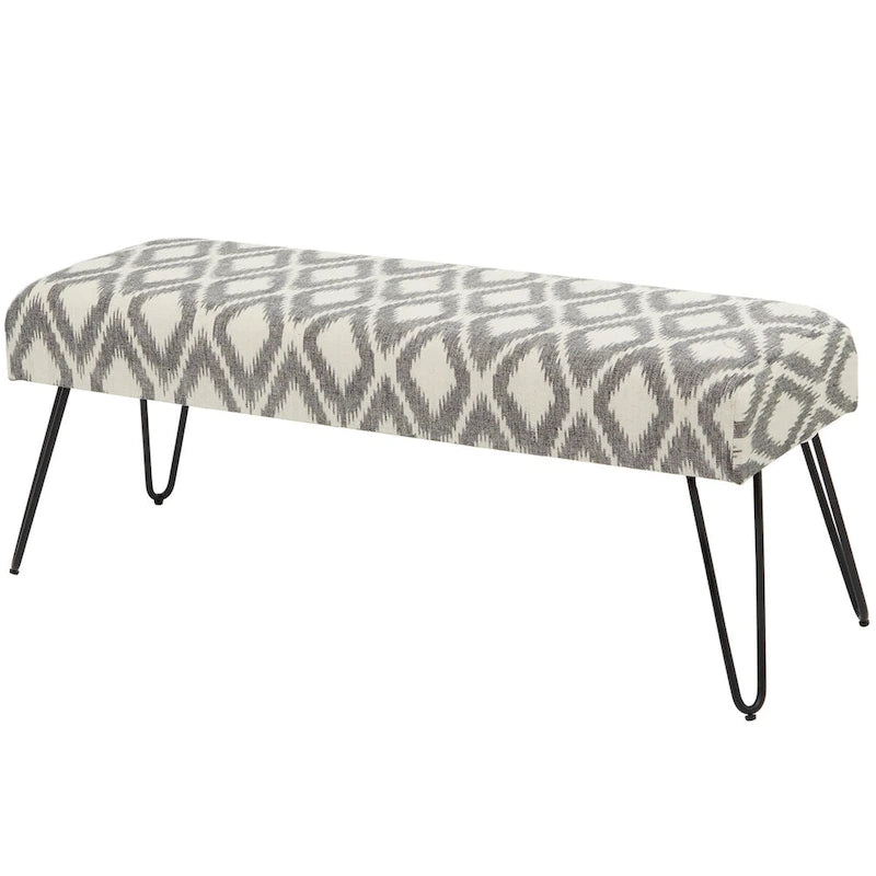 Metal Floral Diamond Tribal Bench with Metal Hairpin Legs
