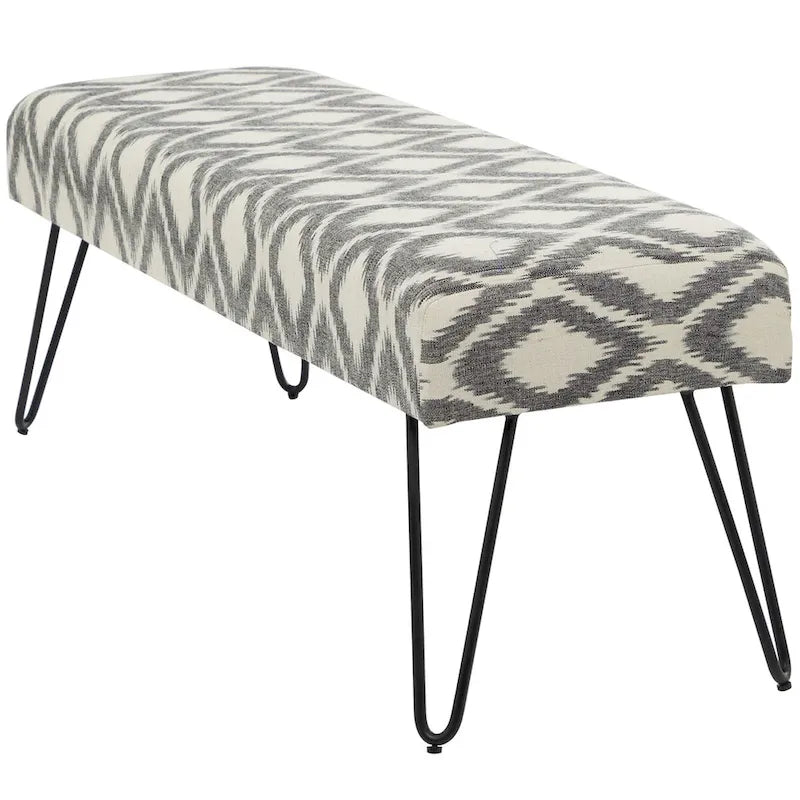 Metal Floral Diamond Tribal Bench with Metal Hairpin Legs