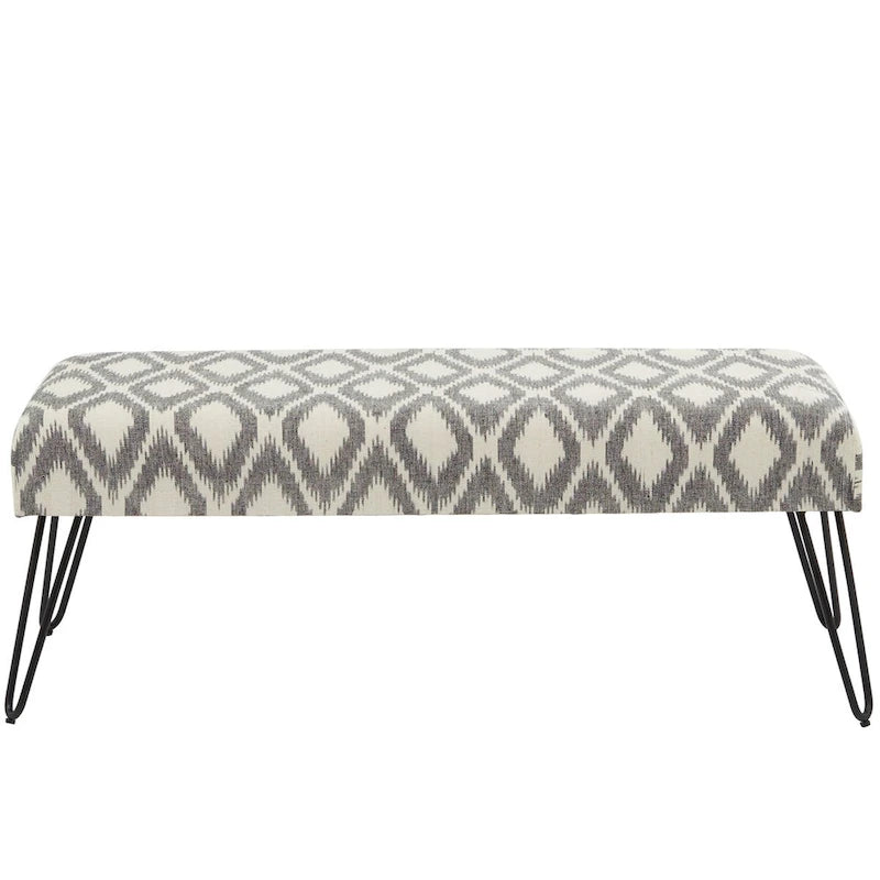 Metal Floral Diamond Tribal Bench with Metal Hairpin Legs