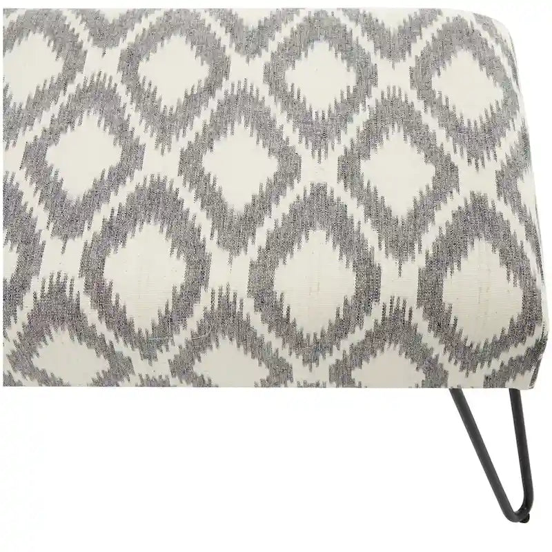 Metal Floral Diamond Tribal Bench with Metal Hairpin Legs
