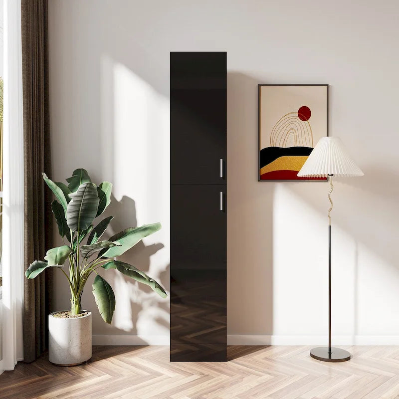 Freestanding Storage Cabinet with Fixed Shelves and Two Doors - Black