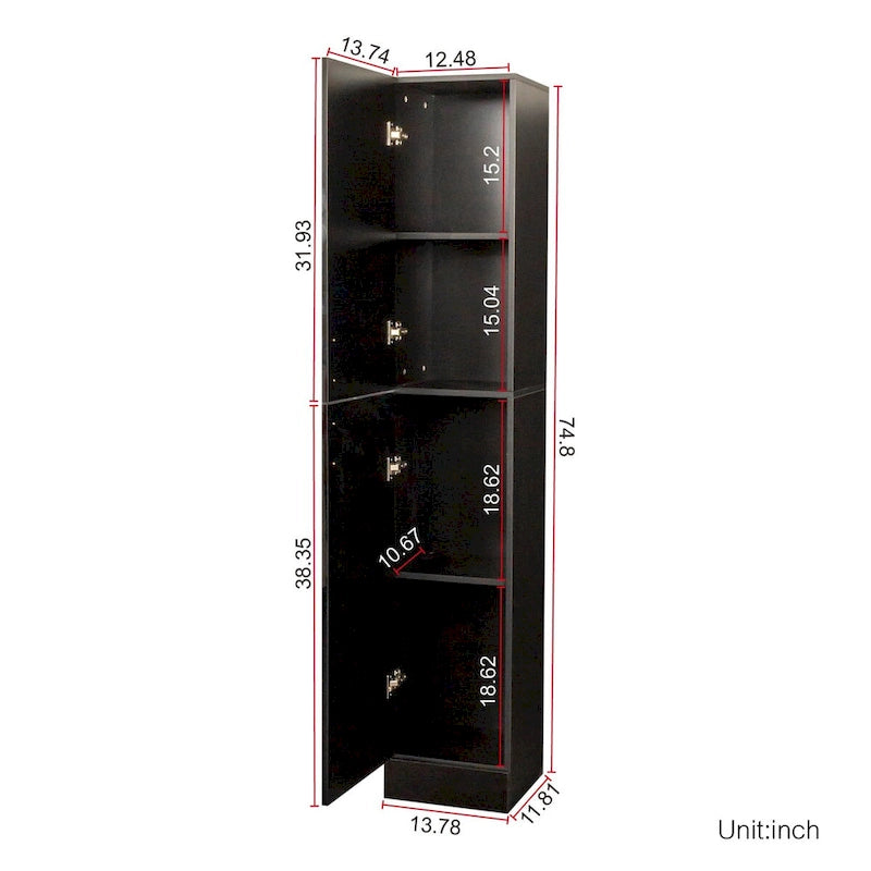 Freestanding Storage Cabinet with Fixed Shelves and Two Doors - Black
