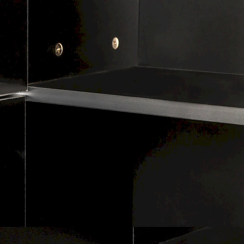 Freestanding Storage Cabinet with Fixed Shelves and Two Doors - Black