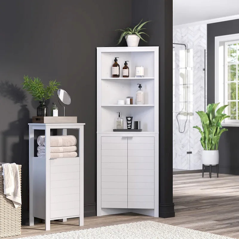 Tall Corner Bathroom Storage Cabinet with Open Shelves