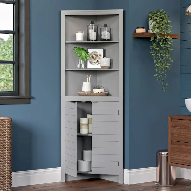 Tall Corner Bathroom Storage Cabinet with Open Shelves