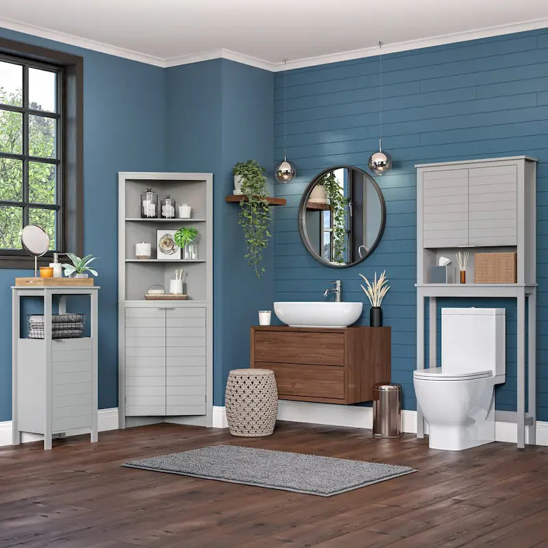 Tall Corner Bathroom Storage Cabinet with Open Shelves