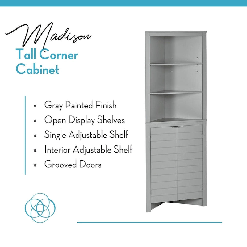 Tall Corner Bathroom Storage Cabinet with Open Shelves