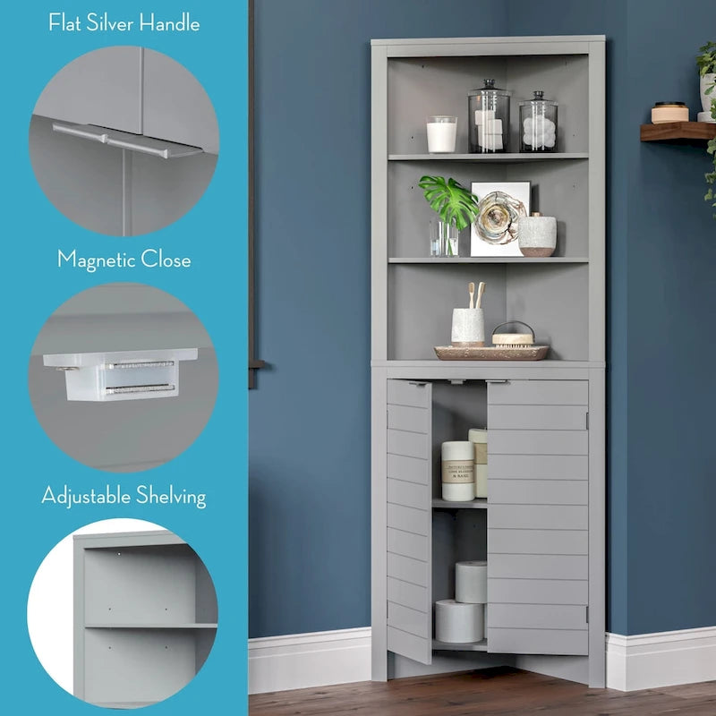Tall Corner Bathroom Storage Cabinet with Open Shelves