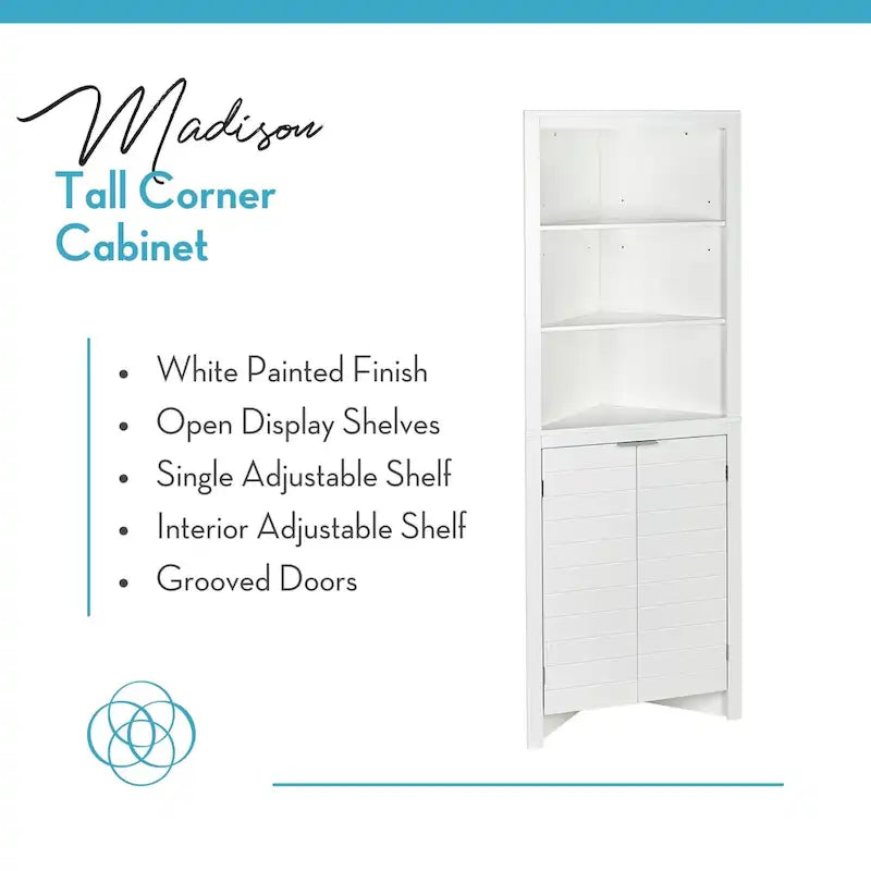 Tall Corner Bathroom Storage Cabinet with Open Shelves