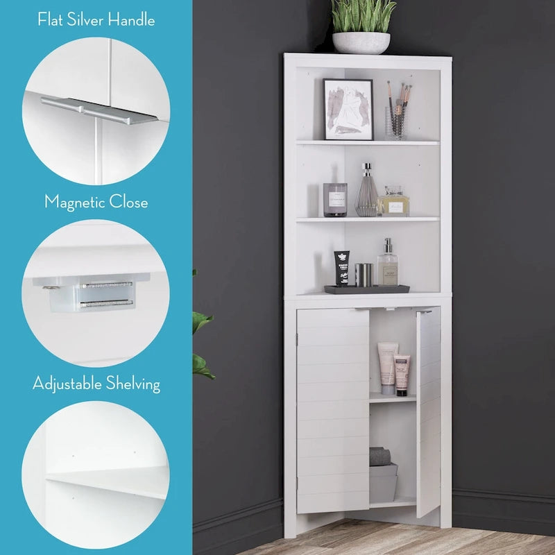 Tall Corner Bathroom Storage Cabinet with Open Shelves