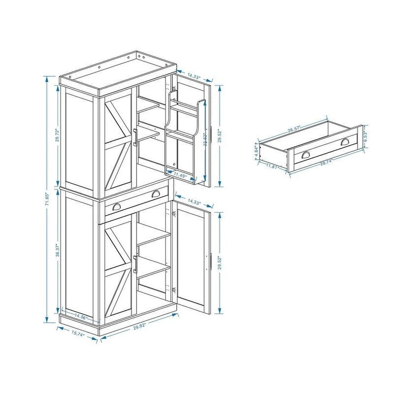 71" Kitchen Pantry Storage Cabinet with Adjustable Shelves