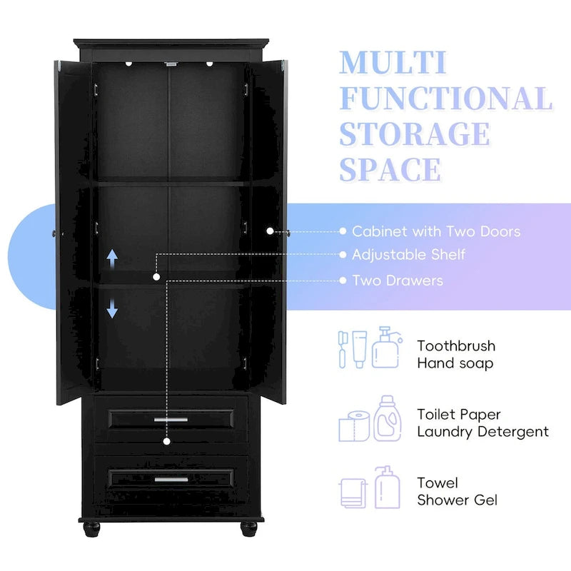 Tall Storage Cabinet with Two Drawers for Bathroom and Office