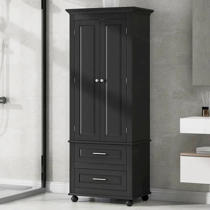Tall Storage Cabinet with Two Drawers for Bathroom and Office