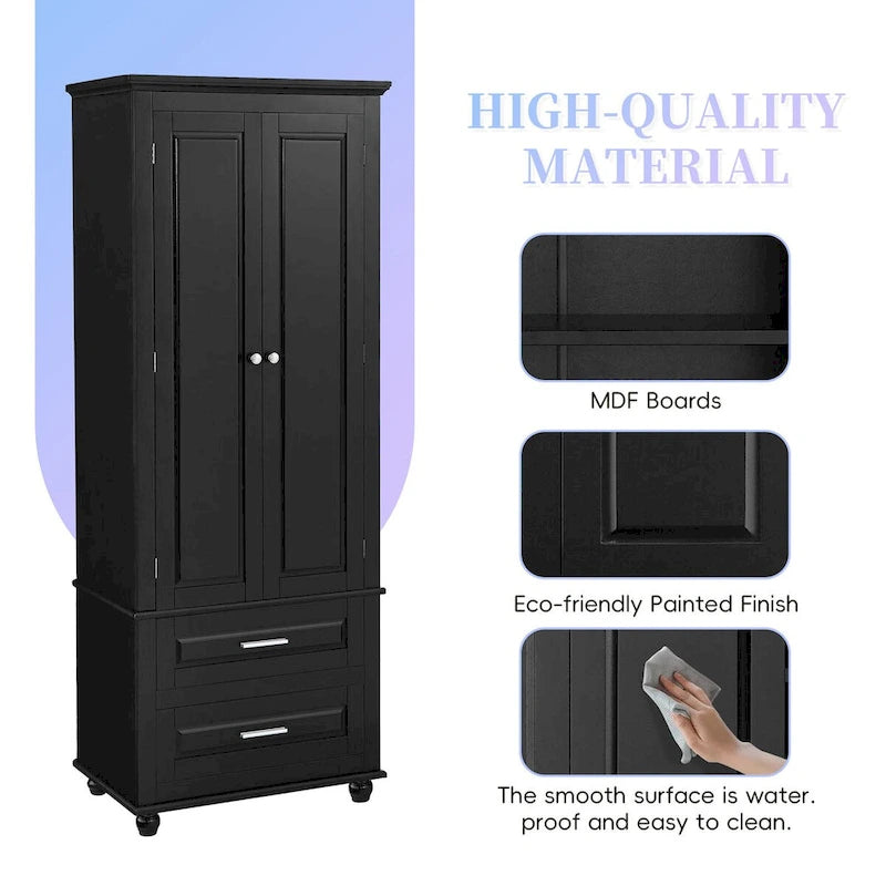 Tall Storage Cabinet with Two Drawers for Bathroom and Office
