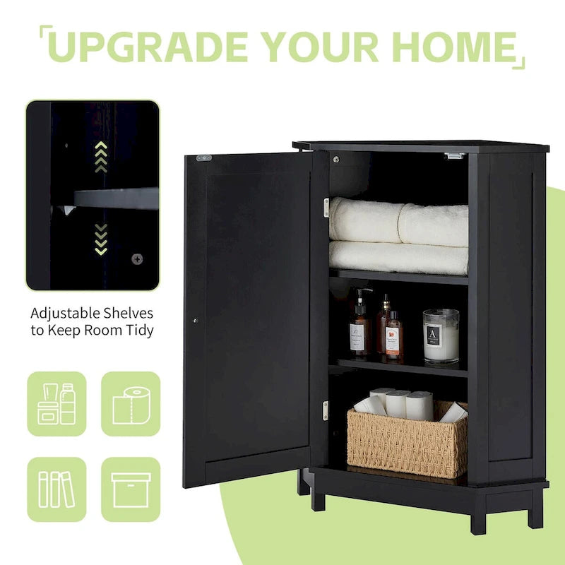 Black Bathroom Cabinet Triangle Corner Storage Cabinet with Adjustable Shelf