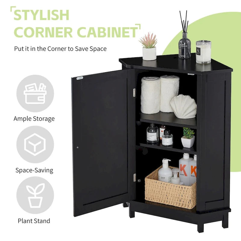 Black Bathroom Cabinet Triangle Corner Storage Cabinet with Adjustable Shelf