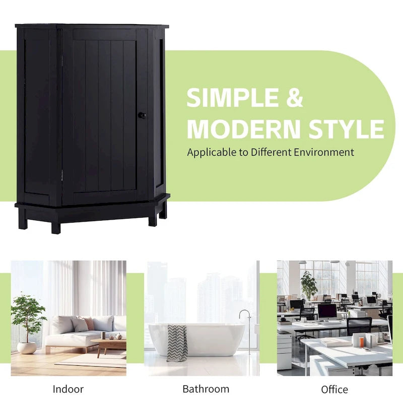 Black Bathroom Cabinet Triangle Corner Storage Cabinet with Adjustable Shelf