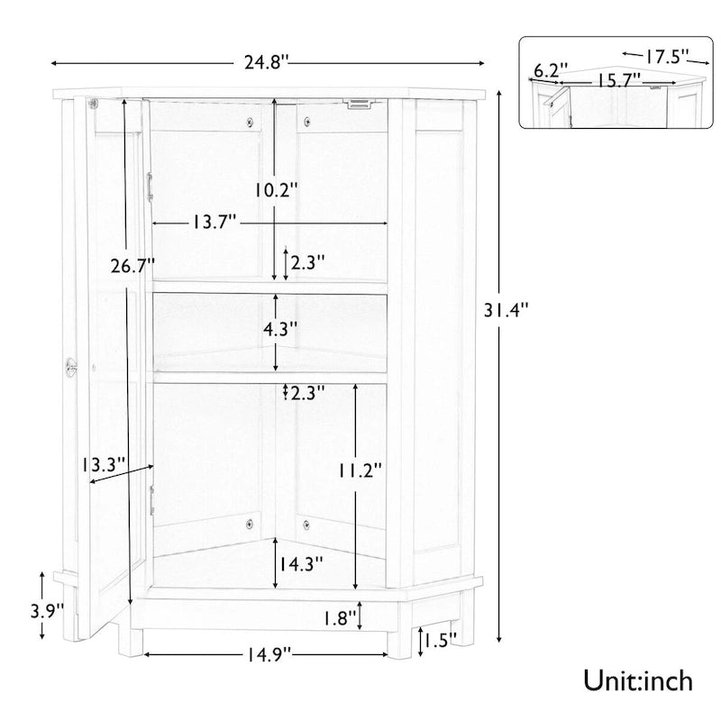 Black Bathroom Cabinet Triangle Corner Storage Cabinet with Adjustable Shelf