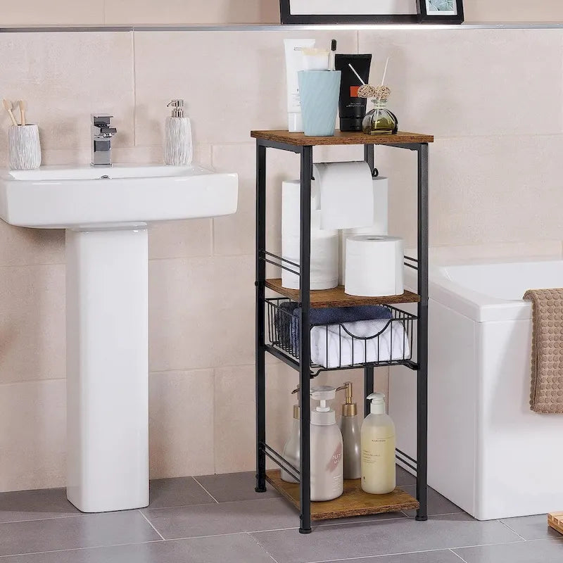 3-Tier Bathroom Towel Storage Shelf with Paper Hanger