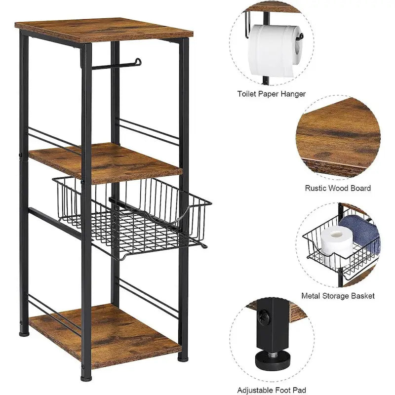 3-Tier Bathroom Towel Storage Shelf with Paper Hanger