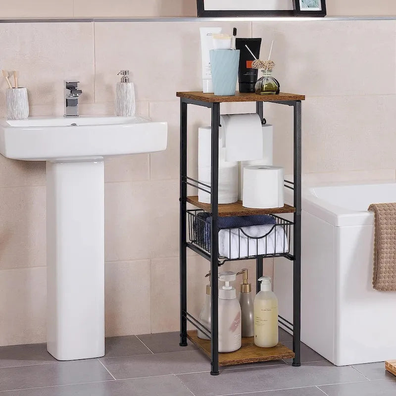 3-Tier Bathroom Towel Storage Shelf with Paper Hanger