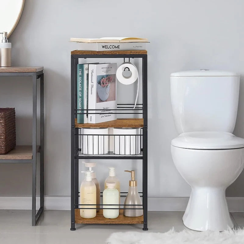3-Tier Bathroom Towel Storage Shelf with Paper Hanger