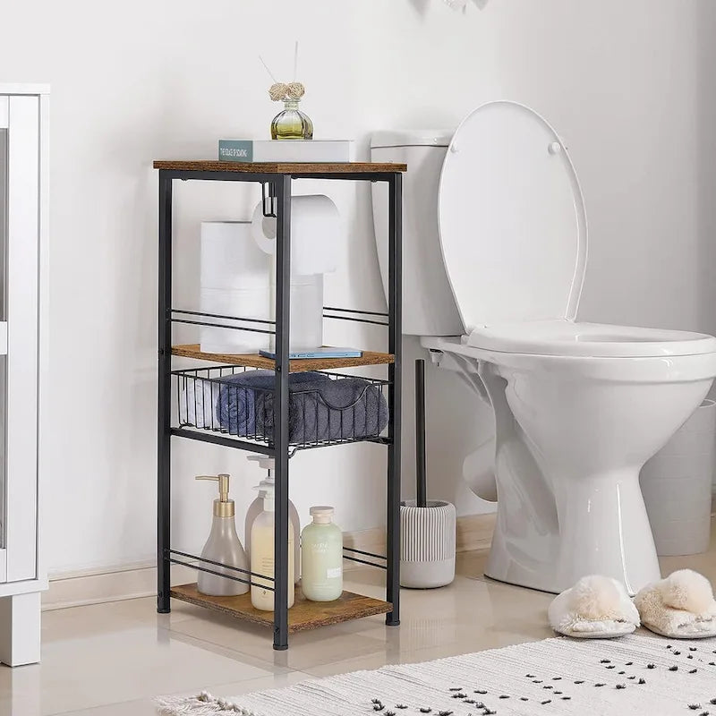 3-Tier Bathroom Towel Storage Shelf with Paper Hanger