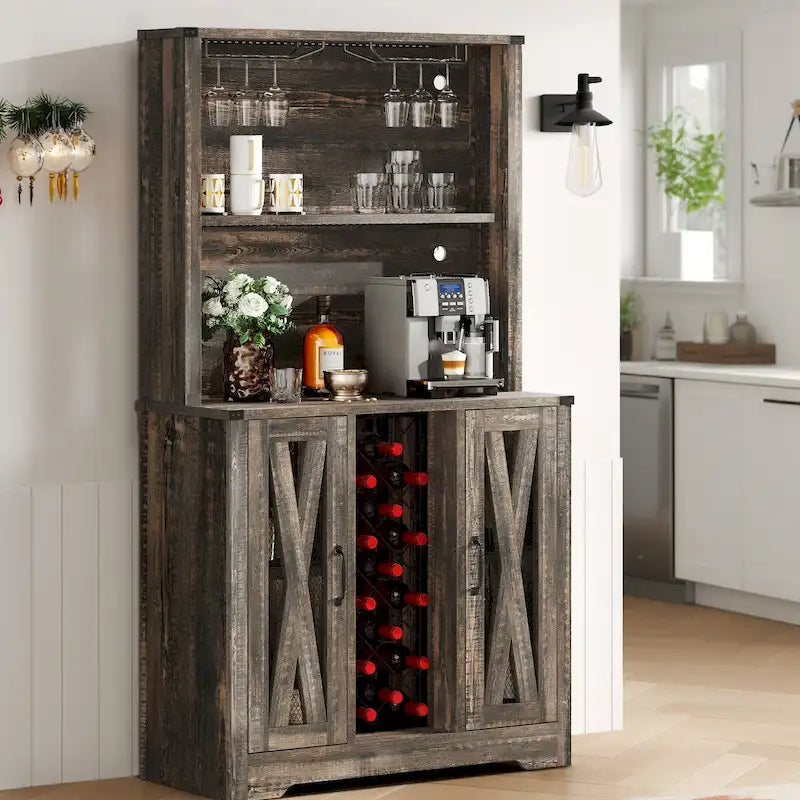 Bar Cabinet with LED Lights, Wine Rack & Sideboard Buffet Storage Cabinet for Dining Room
