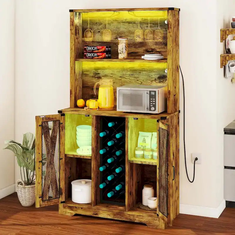 Bar Cabinet with LED Lights, Wine Rack & Sideboard Buffet Storage Cabinet for Dining Room