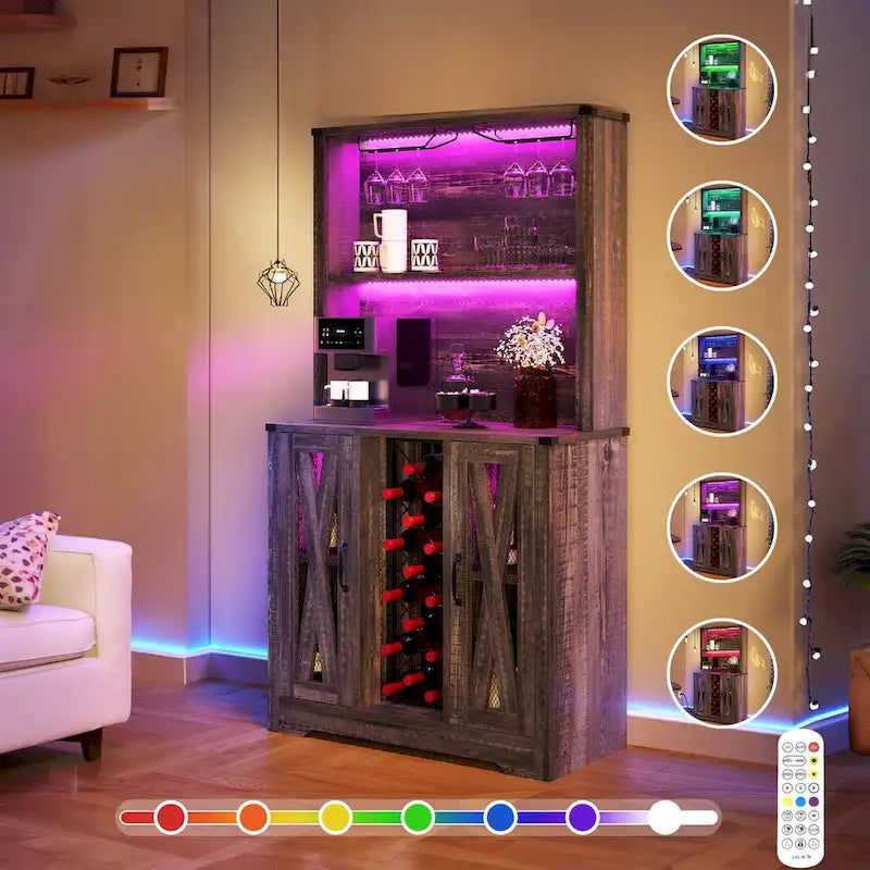 Bar Cabinet with LED Lights, Wine Rack & Sideboard Buffet Storage Cabinet for Dining Room