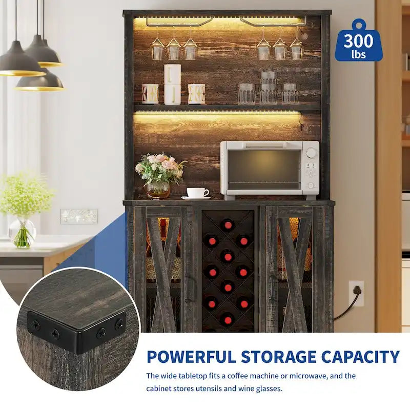 Bar Cabinet with LED Lights, Wine Rack & Sideboard Buffet Storage Cabinet for Dining Room