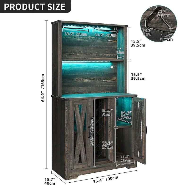 Bar Cabinet with LED Lights, Wine Rack & Sideboard Buffet Storage Cabinet for Dining Room