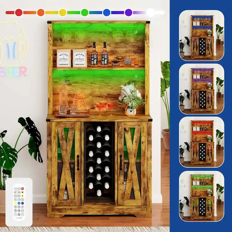 Bar Cabinet with LED Lights, Wine Rack & Sideboard Buffet Storage Cabinet for Dining Room